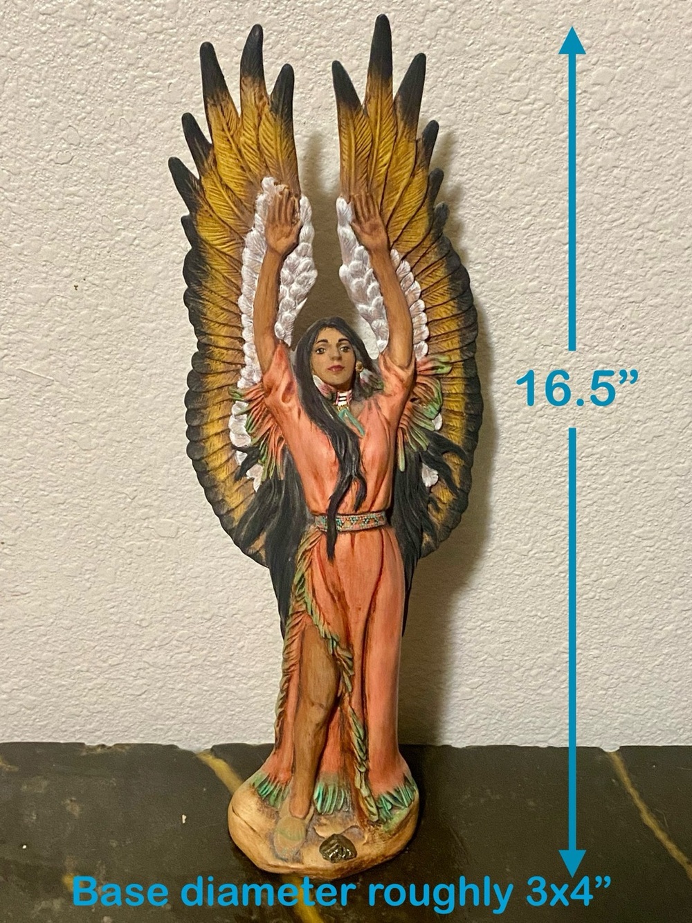 Stunning Native American Maiden Porcelain Statue With Truly Gorgeous Huge Wings